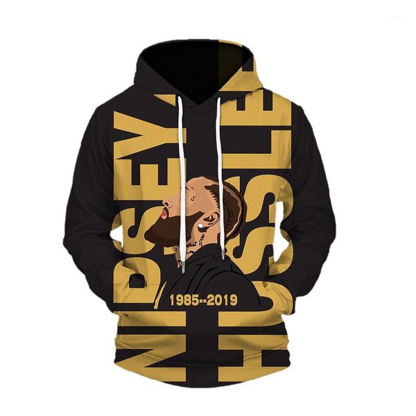 

american rapper nipsey hussle hoodies spring designer 3d character hoodie hooded pullovers, Black