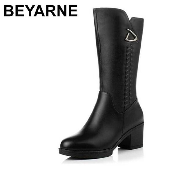 

beyarne 2020 new winter boots wool fur inside warm shoes women luxury genuine leather shoes russia boots botas shoe, Black