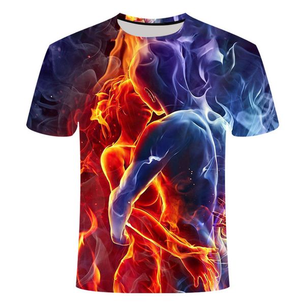 

new blue flame quality 3d print shirts oversized hentai aesthetic men clothing