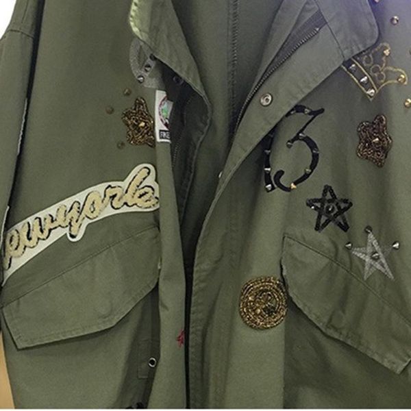 

2020 oversize cotton jacket women loose outerwear spring autumn embroidery rivet casual plus size 5xl cozy windbreaker g721, Black;brown