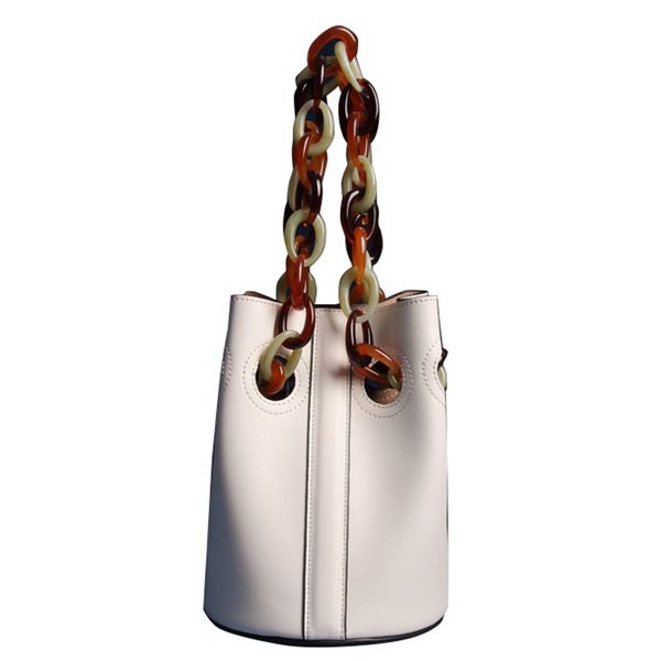 

ljl-second layer cowhide bucket bag women new solid chain open handbags ladies simple casual shoulder bag