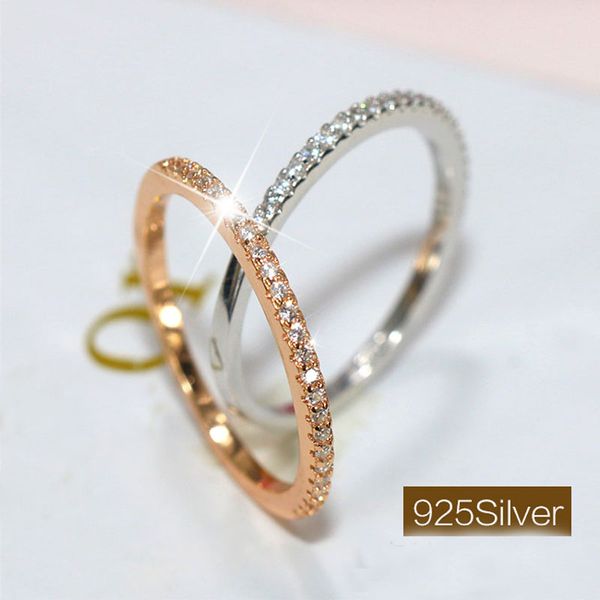 

Simple Fashion Jewelry Cute 925 Sterling Silver&Rose Gold Filled Single CZ Diamond Little finger Party Wedding Band Ring for Women Gift