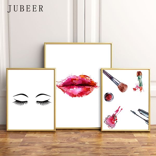 

paintings makeup wall art eyelashes posters and prints lipstick fashion illustration cuadros decoracion salon canvas for girl room