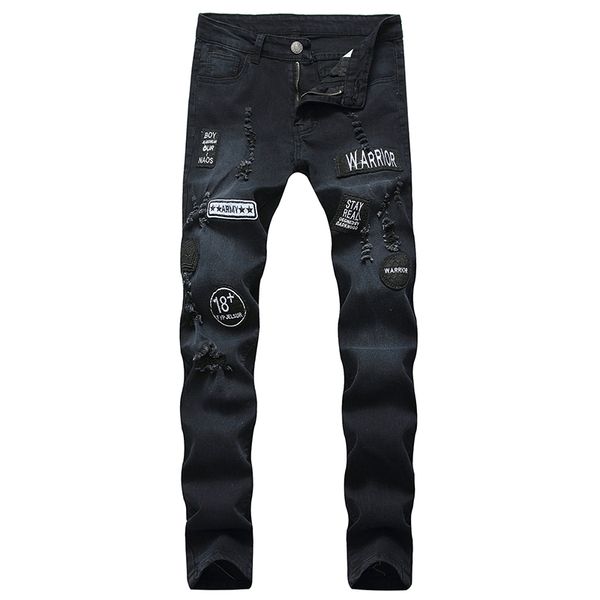 

men ragged and ripped jeans slim long hip-hop trousers clothes clothing men fashion jeans denim plus size, Blue