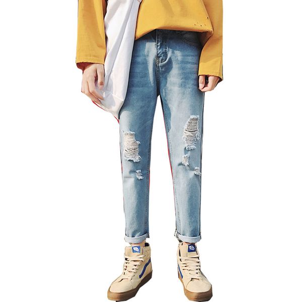 

new fashion mens designers straight cotton light blue hole jeans men brand clothing biker jean pants slim to regular fit