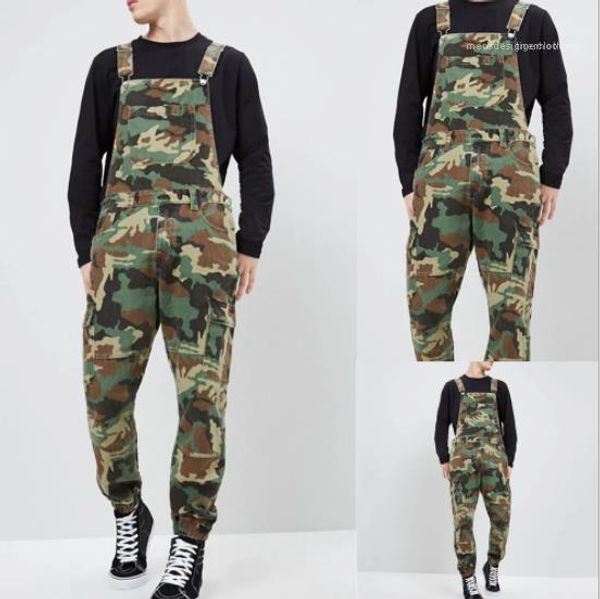 

apparel mens fashion designer pants overalls camouflage print pocket full length new style streetwear regular casual, Black
