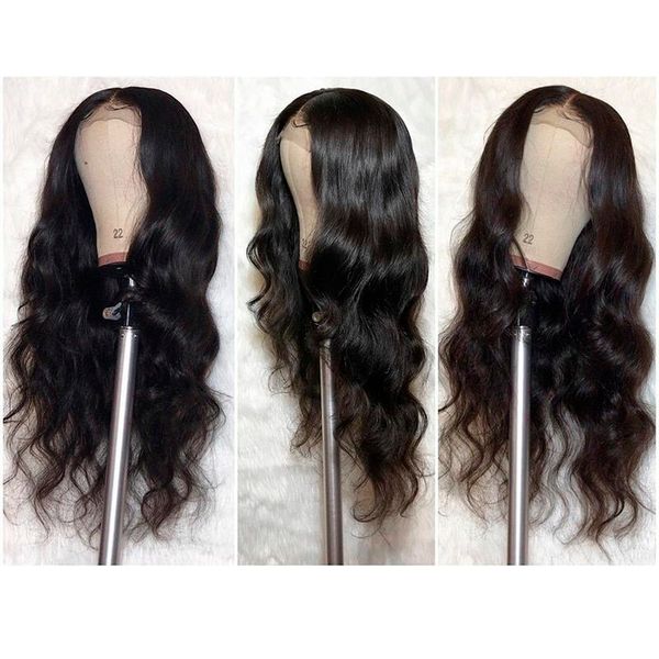 

2020 body wave lace front human hair wigs bob wig brazilian remy natural long straight swiss lace frontal wig preplucked, Black
