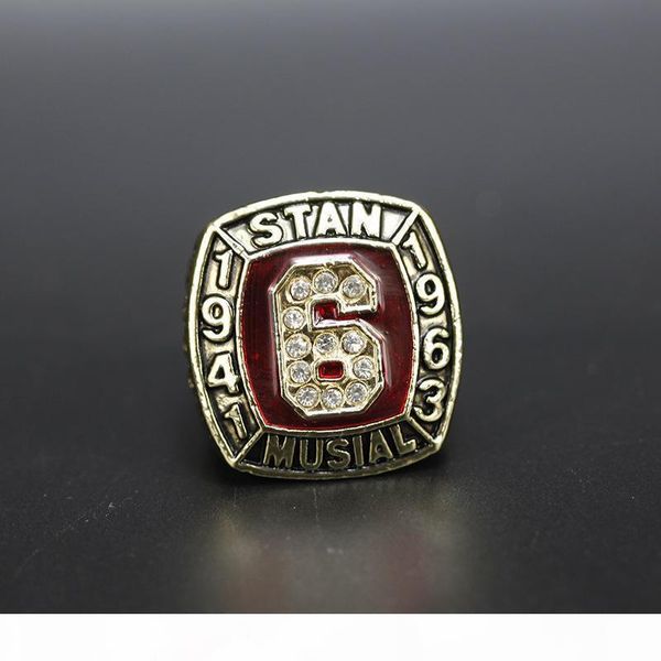 

hall of fame baseball 1943 1963 #6 stan musial team champions championship ring with wooden box set souvenir fan men gift wholesale 2020, Golden;silver