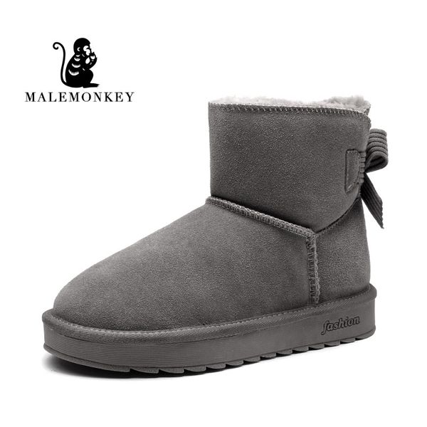 

5 colors women winter snow boots leather casual shoes ladies flats split cow suede warm ankle boots casual snow flats, Black