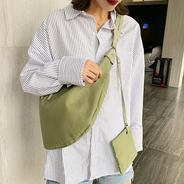 

new women canvas messenger bags female crossbody bags solid shoulder bag fashion casual designer handbag large capacity tote