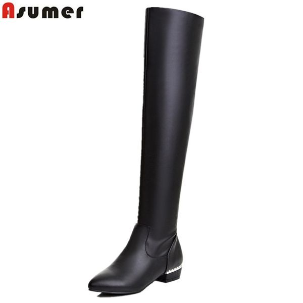 

asumer 2020 new arrive women boots fashion solid color autumn winter over the knee boots black white med heels