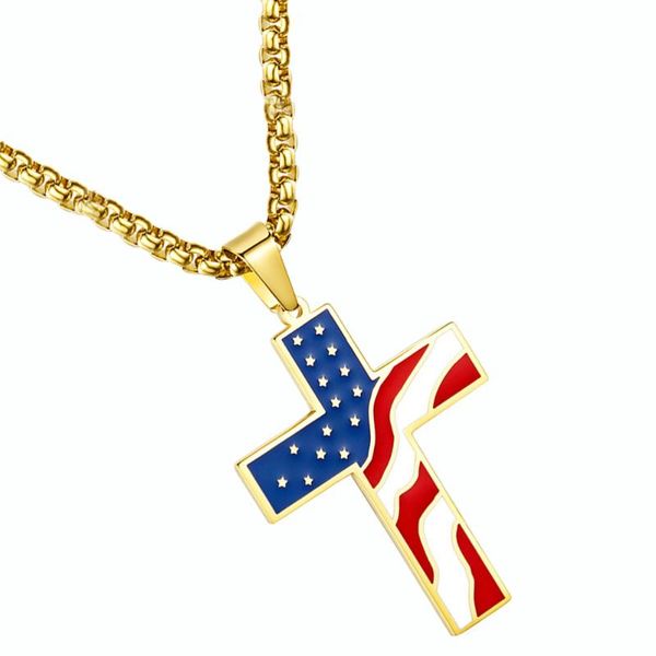 

1pc creative american flag cross shape neck chain pendant hanging ornament necklace for women ladies girls, Silver