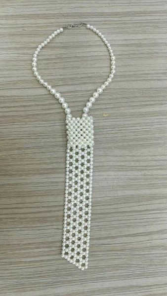 

high fashion handmade pearl necklace tie women vintage style pearl neck tie beautiful elegant highlighted white jewelry neck, Blue;purple