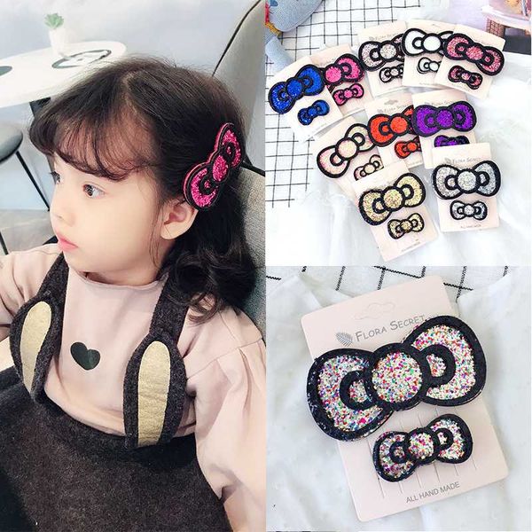 

m mism shiny sequins bow-knot hair clips for children girls fashion hair accessories kawaii cat hairpins set, Slivery;white