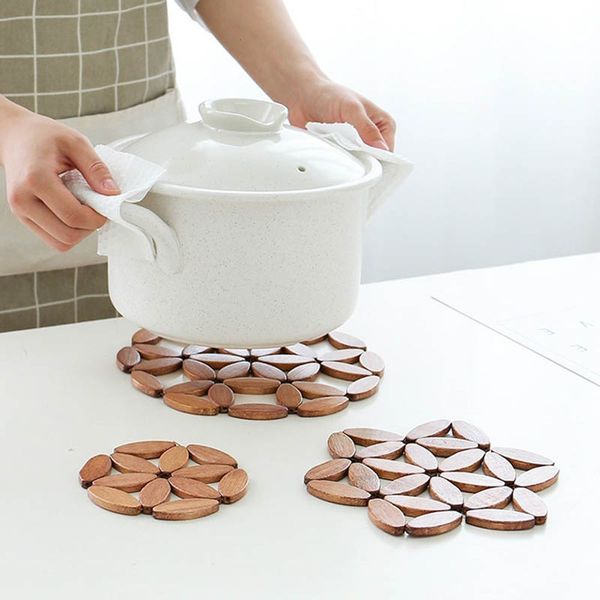 

table mats wood placemat coasters insulation pads coasters hollow bamboo cup pan pot mat holder kitchen accessories
