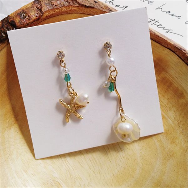 

fashion freshwater pearls tassel earrings conch shells earrings female aesthetic asymmetric stud for women jewelry, Golden;silver