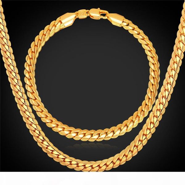 

18"-32" men gold chain 18k real gold plated wheat chain necklace bracelet hip hop jewelry set, Silver