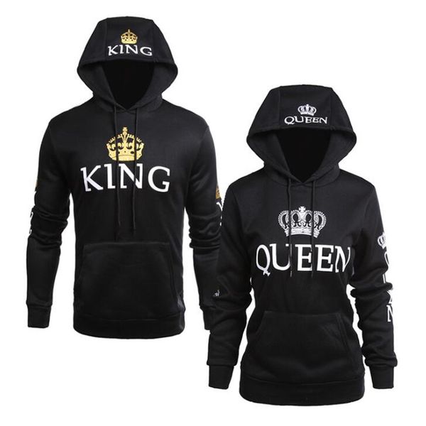 

queen и king печать, пары с длинным рукавом балахон, сексуальные вскользь, женские толстовки, полное письмо фуфайка, Black