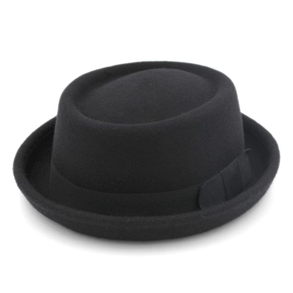 

mistdawn 100% wool pork pie hat boater bowler cap upturn brim black ribbon, Blue;gray