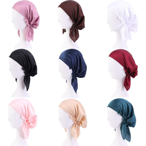 Chemo Cap Cancer Turban Cap Muslim Women Hat cetim senhoras Abaya Beanie Skullies Scarf Cap Envoltório principal Hat Inner Bonnet Moda