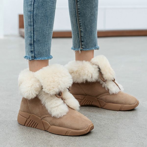 

eshtonshero plush warm snow boot new winter women snow boots leather ankle boots casual warm winter woman shoe size 3-9, Black