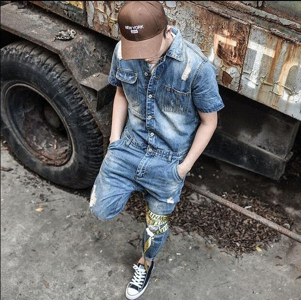 

3xl 2020 denim jumpsuits personality han edition jumpsuits tide of cultivate one's morality nine minutes of pants suspend, Blue