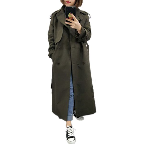 

uk brand new fashion 2020 fall /autumn casual double breasted simple classic long trench coat with belt chic female windbreaker, Tan;black