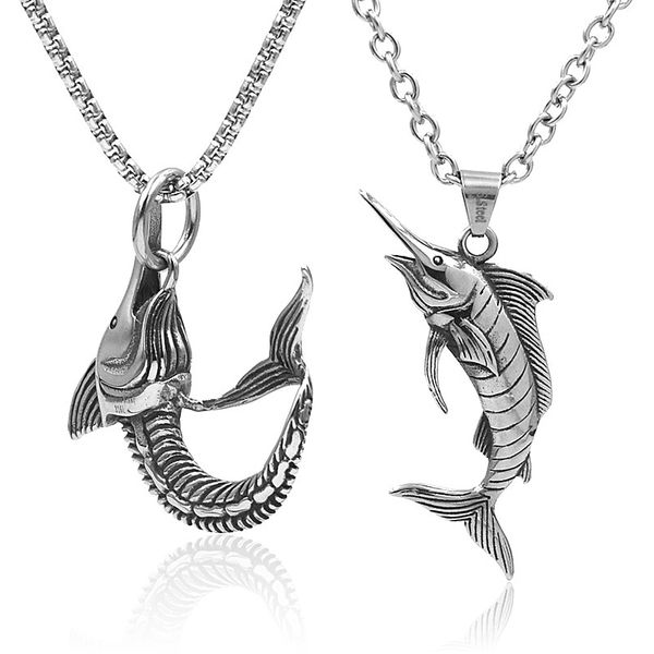 

2020 fashion personality men pendant fish necklace hip hop colgantes 316l stainless steel statement jewelry chain boyfriend gift, Silver