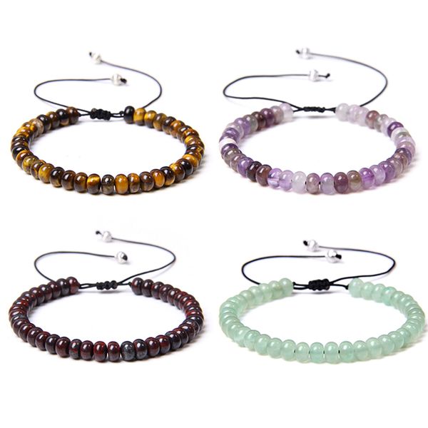 

natural tiger eye bloodstone aventurine amethysts crystal stone wheel abacus bead woven bracelet women male men jewelry gifts, Black