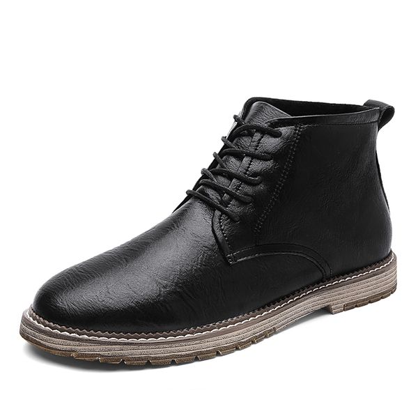 

boots men's ankle leather comfortable spring&autumn warm waterproof fashion men casual lace-up shoes snow, Black