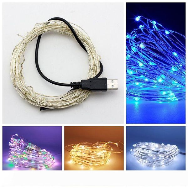 

usb 5v led string light 5m 50leds 10m 100leds sliver copper wire fairy light for holiday wedding home party decoration