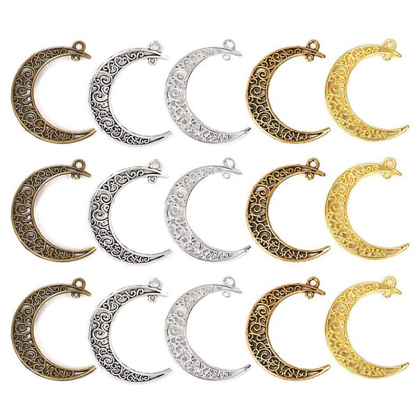 

10pcs filigree hollow moon charms alloy metal colar lua crescente pendants connectors diy jewelry making handmade craft findings