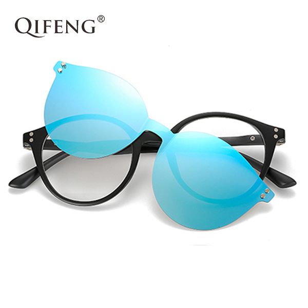 

qifeng optical eyeglasses frame men women clip on magnets polarized sunglasses myopia glasses spectacle frame for male qf049, Black