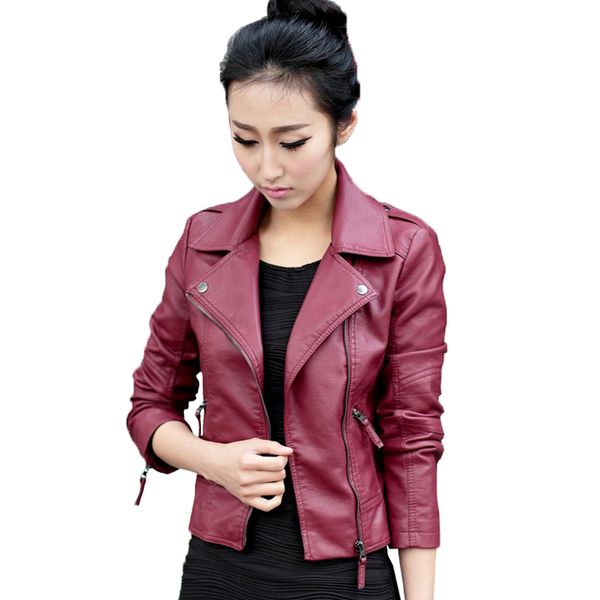 

women faux leather jackets red 2019 autumn slim cool lady basic jacket coats sweet female zipper jacket coat outwear plus size