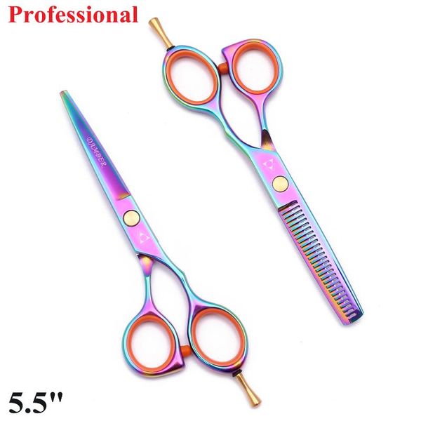 

5.5 hair scissors barber professional hairdressing scissors set hairdresser hair thinning 440c haircut shears 1014#