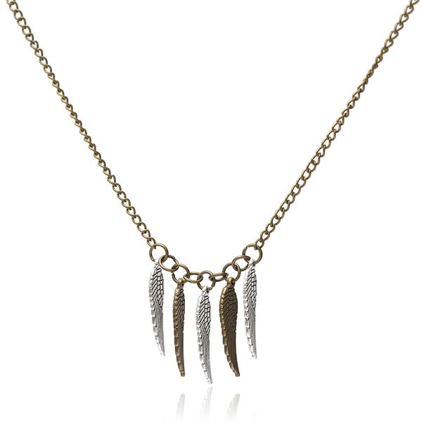 

bronze retro neutral delicate pendant necklace zinc alloy five wings symbol angel jewelry party birthday couple necklace, Silver
