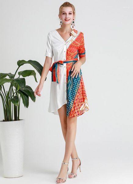 

collar panelled bind womens designer dresses casual females clothing irregular chain dot print womens casual dresses fashion irregular, Black;gray