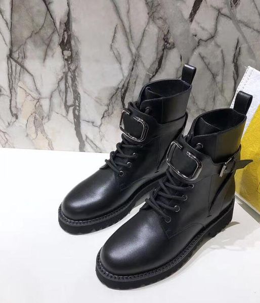 

original box]new heel height 3cm35-41 fashion leather boot shoes footwear women's luxury flats rock stud ankle boottrainers casual sho, Black