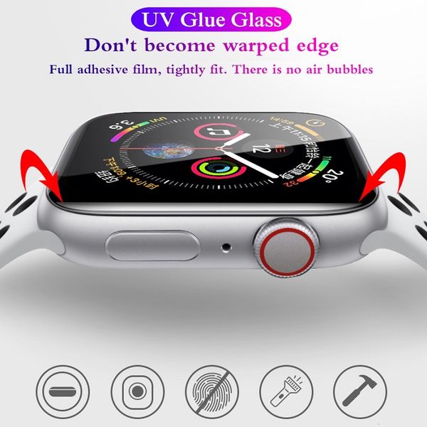 

uv tempered glass screen protector for apple watch series 5 4 3 2 1 38mm 42mm 40mm 44mm full glue protective glass