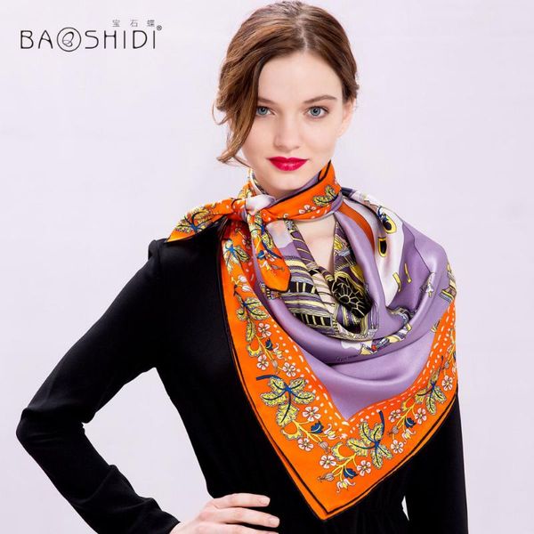 

baoshidi]100% silk scarf women,2020 new arrival,fashion scarf infinity square female scarves,lady hijab silk shawl, Blue;gray