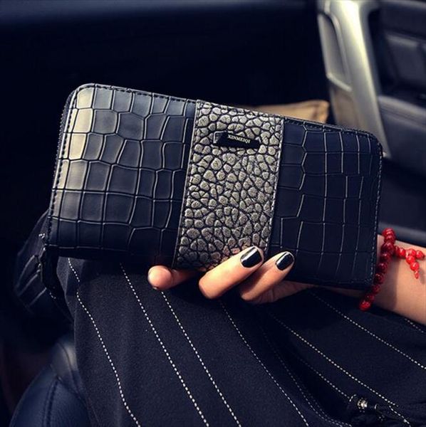 

the new lady wallet long fashion zipper wallet large capacity crocodile grain ladys wallet a woman hand bag, Red;black