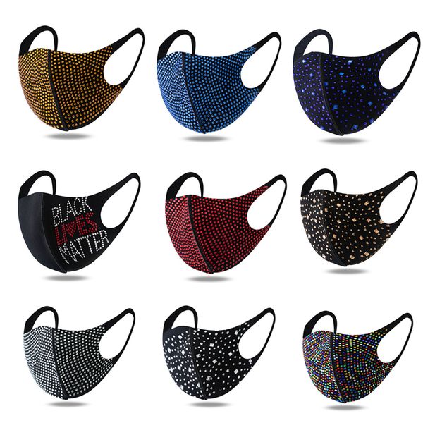 

dhl high fashion color bright diamond rhinestone mask hanging ears dustproof and anti-haze washable adjustable mask wholesale