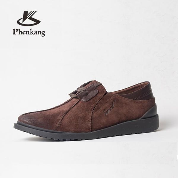 

phenkang men casual leather shoes men's breathable matte cowskin shoes lace up men flats leather loafers flat 2020, Black