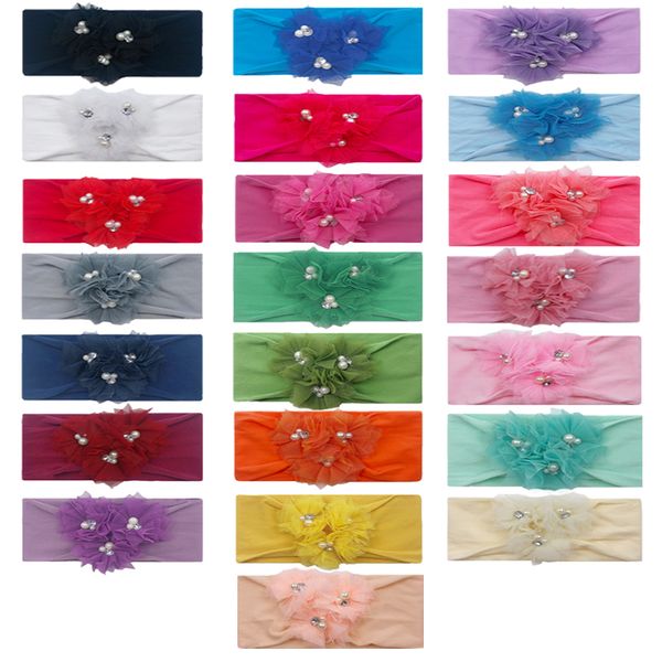 

newborn hair band solid color lace flower baby nylon headbands for girls elastic children head wraps baby hair accessories, Slivery;white