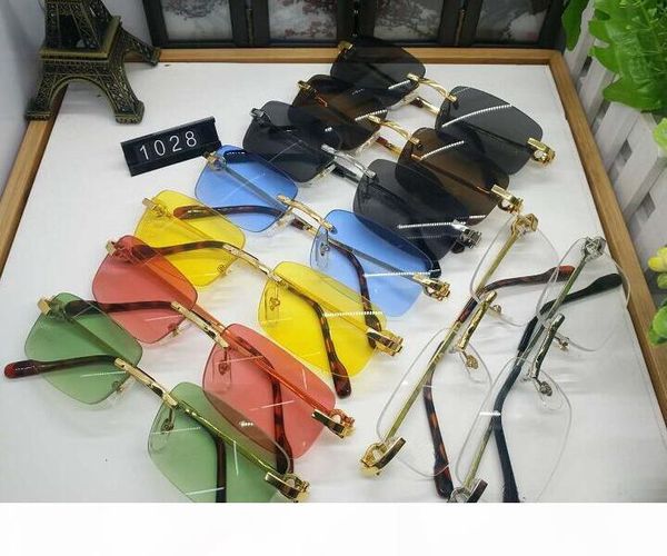 

fashion brand sunglasses for women men gold silver metal alloy rimless sunglasses new flat glasses with box lunettes, White;black