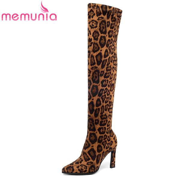 

memunia leopard women's stretch boots slim long over the knee boots strange high heel autumn shoes ladies thigh high, Black