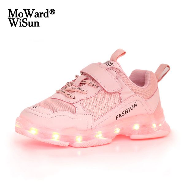 

size 25-37 children glowing casual shoes girls led light up sneakers luminous shoes children sneakers with luminous sole, Black