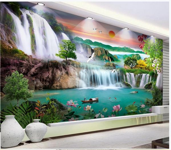 photo personalizzato carta da parati murales 3d idilliaco scenario della foresta cascata paesaggio pittura decorativa che scorre sullo sfondo di acqua carte da parati