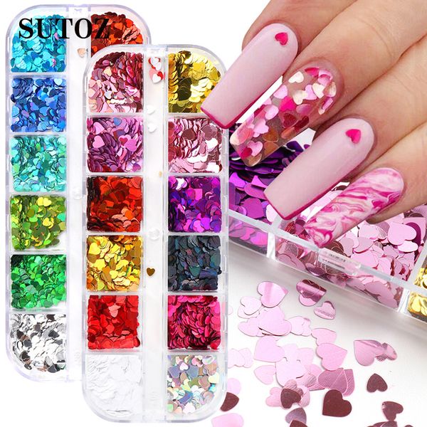 

12 сетка / set голографических ногтей блесков блестка sparkly 3d thin бабочка любовь сердце хлопья польское украшения для nail art аксессуар, Black