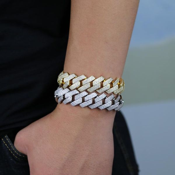 

iced out hip hop 19mm width wholesale bracelet paved white cz shiny jewelry for women wedding / party gift 2020 new punk style, Golden;silver